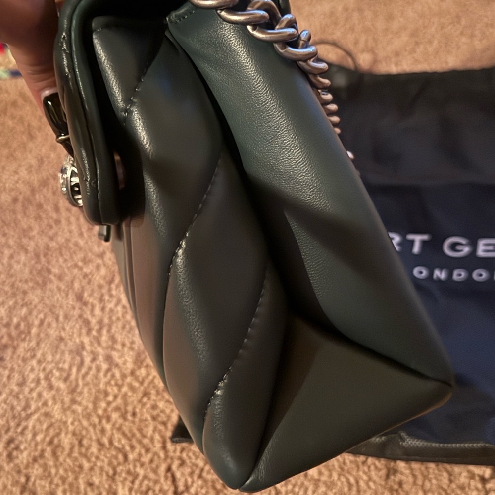 Kurt Geiger Dusky Green Quilted Leather Chain Shoulder Bag - Picture 4 of 10